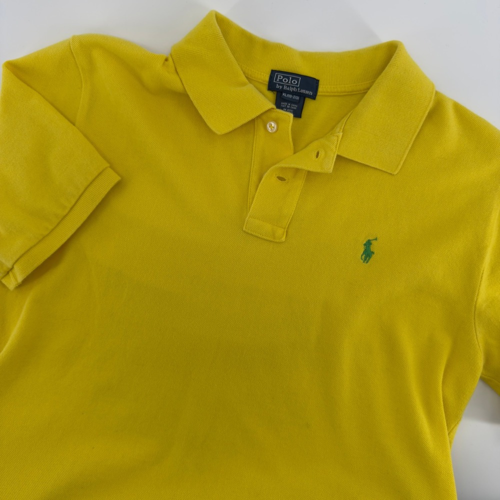 Polo Ralph Lauren Boys XL 18-20‎ Yellow Short Sleeve Polo Shirt Green Pony